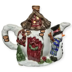 Hand Painted Clayworks Winter Snowman Tea Pot Tea Light House Decor 2006